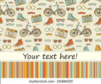 Vector Hipster Doodles Colorful Seamless Pattern, Background Hipster background