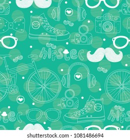 Vector hipster doodles mint. Seamless pattern with polka dot.