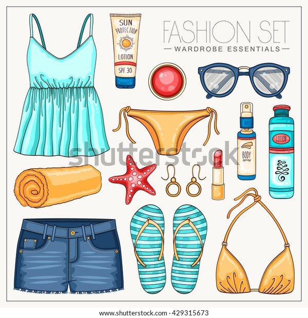 Vector Hipster Fashion Womans Set Beach Stock Vector Royalty Free