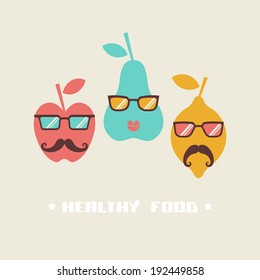 Vector hipster fruits. Original lifestyle concept of healthy food. Illustration for print, web