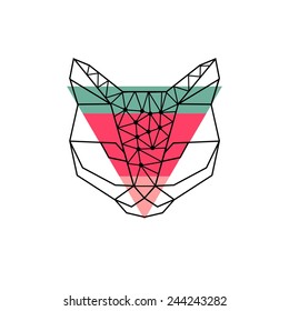 Vector hipster geometric head of cat of triangles. Origami style.