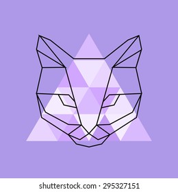 Vector hipster geometric head of cat of triangles. Origami style.
