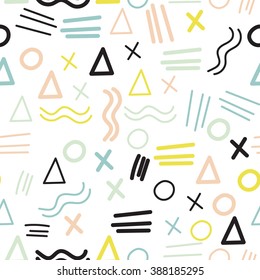 Vector hipster geometric seamless pattern in pastel colors.