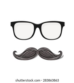Vector hipster glasses and drawn mustache isolated in white background