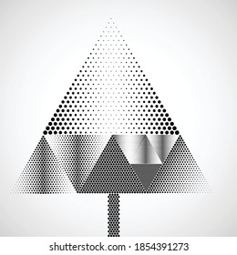 Vector Hipster Halftone marca el árbol de Navidad . afiche con diferentes elementos. Afiche Geométrico Resumen. Plantilla de diseño moderna con formas geométricas en varios formularios.ilustración.
