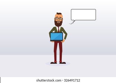 Vector Hipster Holding Laptop