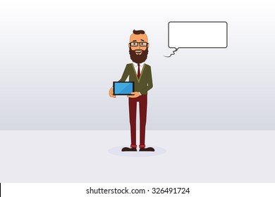 Vector Hipster Holding Tablet
