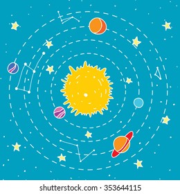 vector hipster illustration of interstellar solar system.