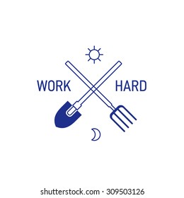 Vector hipster logo with phrase "Work Hard". 