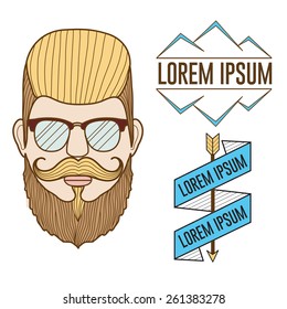 Vector hipster man badges and profile illustration set