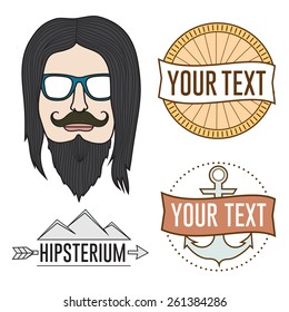 Vector hipster man badges and profile illustration set