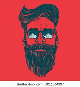 Vector hipster man bearded face in sunglasses