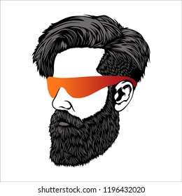 Vector hipster man bearded face in sunglasses