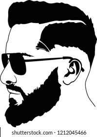 Vector hipster man bearded face in sunglasses