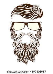 Vector Hipster Man Bearded Face In Sunglasses