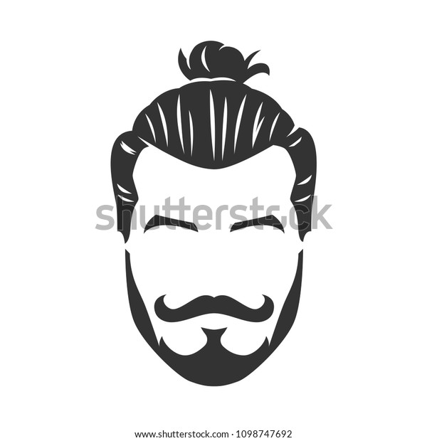 Vector\
hipster man bearded face with bun black and\
white