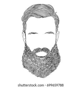Vector hipster man bearded. Trendy haircut without face.