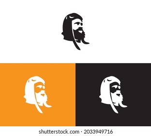 Vector hipster man logo. Stylized man head with beard illustration for logo design