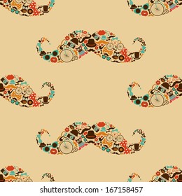 Vector Hipster Mustache Colorful Seamless Pattern, Background