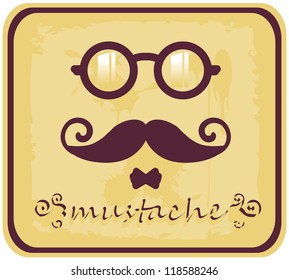 Vector hipster mustache and eyeglasses icons sticker card