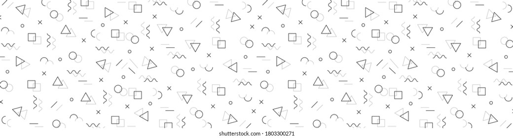 Vector hipster pattern with black and white geometric forms. Line, square, triangle, circle shape . Retro 80s-90s pattern background.