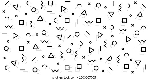 Vector hipster pattern with black and white geometric forms. Line, square, triangle, circle shape . Retro 80s-90s pattern background.