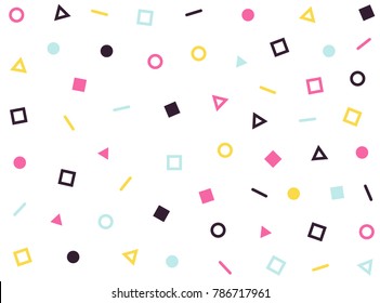Vector hipster pattern geometric forms. Line, square, triangle, circle. Retro 80s-90s pattern