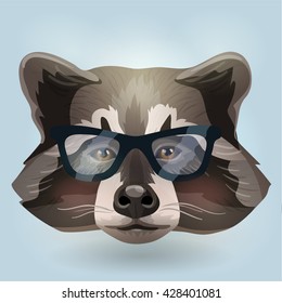 Vector hipster raccoon with glasses