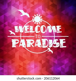 Vector hipster, retro, abstract, colorful, blurred, defocused summer background with triangles and text