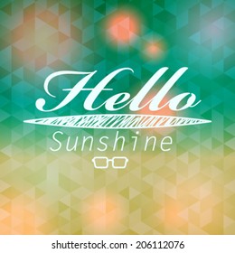 Vector hipster, retro, abstract, colorful, blurred, defocused summer background with triangles and text