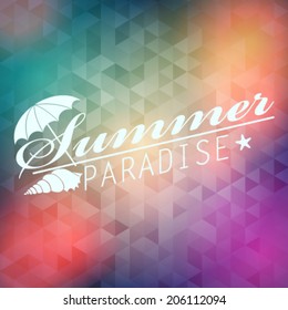 Vector hipster, retro, abstract, colorful, blurred, defocused summer background with triangles and text