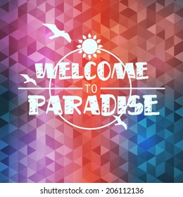 Vector hipster, retro, abstract, colorful, blurred, defocused summer background with triangles and text