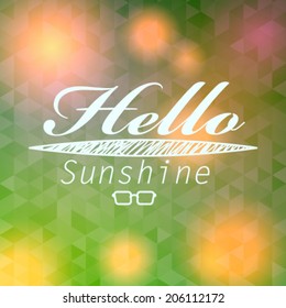 Vector hipster, retro, abstract, colorful, blurred, defocused summer background with triangles and text