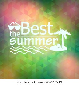 Vector hipster, retro, abstract, colorful, blurred, defocused summer background with triangles and text