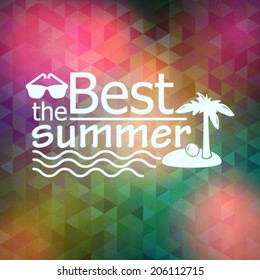 Vector hipster, retro, abstract, colorful, blurred, defocused summer background with triangles and text