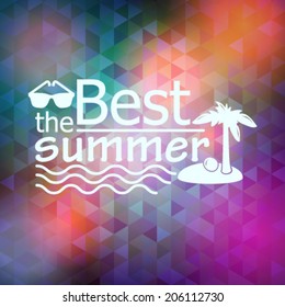 Vector hipster, retro, abstract, colorful, blurred, defocused summer background with triangles and text