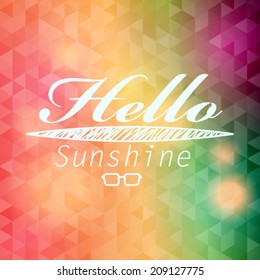 Vector hipster, retro, abstract, colorful, blurred, defocused summer background with triangles and text