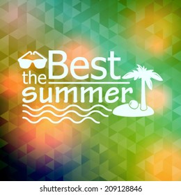 Vector hipster, retro, abstract, colorful, blurred, defocused summer background with triangles and text