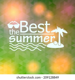 Vector hipster, retro, abstract, colorful, blurred, defocused summer background with triangles and text