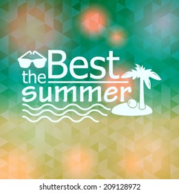 Vector hipster, retro, abstract, colorful, blurred, defocused summer background with triangles and text