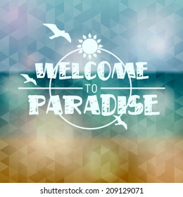 Vector hipster, retro, abstract, colorful, blurred, defocused summer background with triangles and text