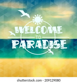 Vector hipster, retro, abstract, colorful, blurred, defocused summer background with triangles and text