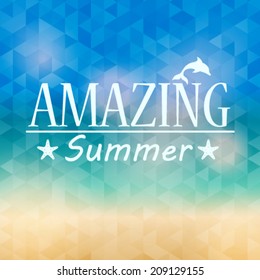Vector hipster, retro, abstract, colorful, blurred, defocused summer background with triangles and text