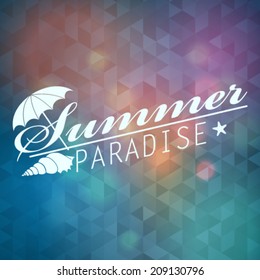 Vector hipster, retro, abstract, colorful, blurred, defocused summer background with triangles and text