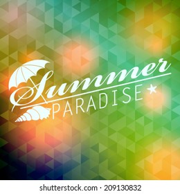 Vector hipster, retro, abstract, colorful, blurred, defocused summer background with triangles and text