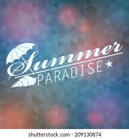 Vector hipster, retro, abstract, colorful, blurred, defocused summer background with triangles and text