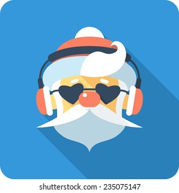 Vector hipster Santa Claus Face icon flat design 