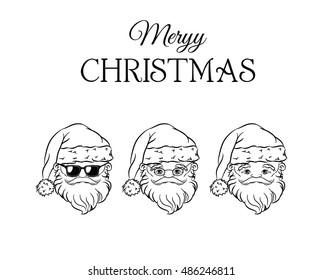 Vector hipster Santa Claus fashion silhouette with cool beard and glasses