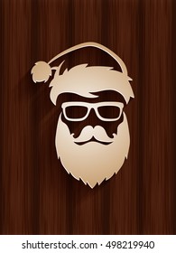 vector hipster santa claus fashion logo with cool beard and glasses on retro new wood background that make a difference in your new design christmas design template makeup classical holiday facial sea