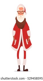 Vector hipster Santa Claus fashion character with cool beard and glasses. Happy New Year